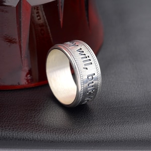 Custom Engraved Brushed Silver Ring: Personalized Quote Band