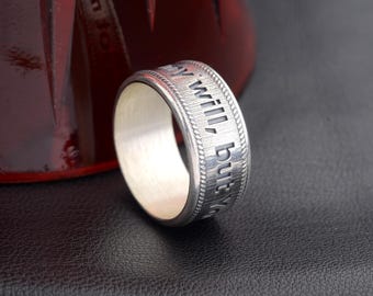 Custom Engraved Brushed Silver Ring: Personalized Quote Band