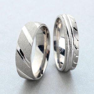 Simple Wedding Band Set, Modern Wedding Ring Set, Matching Wedding Bands for Couple, Couple Wedding Rings, Handmade Engagement Ring,