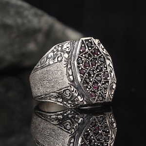 Einzigartiger Herrenring, Sterling Silber Ring, Herrenring, Schwarzer Ring, handgemachter Ring Mann, Geschenk für ihn, Herrenschmuck gravierter Ring, gravierter Herrenring