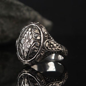 Herrenring, Silber Minimal Ring, Herrenring, oxidierter Ring, handgemachter Ring Mann, Geschenk für ihn, Herrenring mit Gravur, Vintage Ring