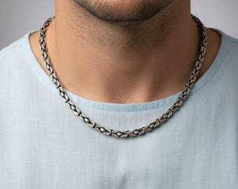 Dark Oxidized Byzantine Chain Necklace for Men, Valentine Day Gift Him