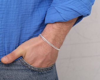 Handmade Sterling Silver Cuban Link Bracelet, Viking Chain Style, Gift For Him