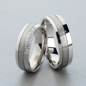 Silber Ehering Set, moderne Ehering Set, passende Eheringe für Paar, Paar Trauringe, handgemachter Verlobungsring,