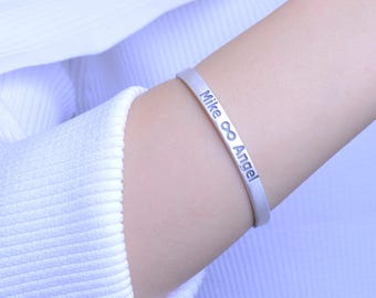 Personalized Sterling Silver Cuff Bracelet, Engraved Name Bangle, Adjustable