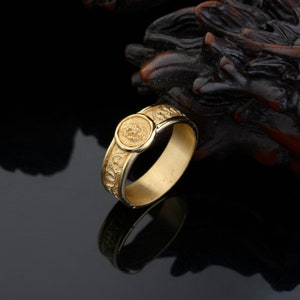 10k Gold Lion Signet Band Ring, Handmade Mens Ring, Leo Zodiac Band ...