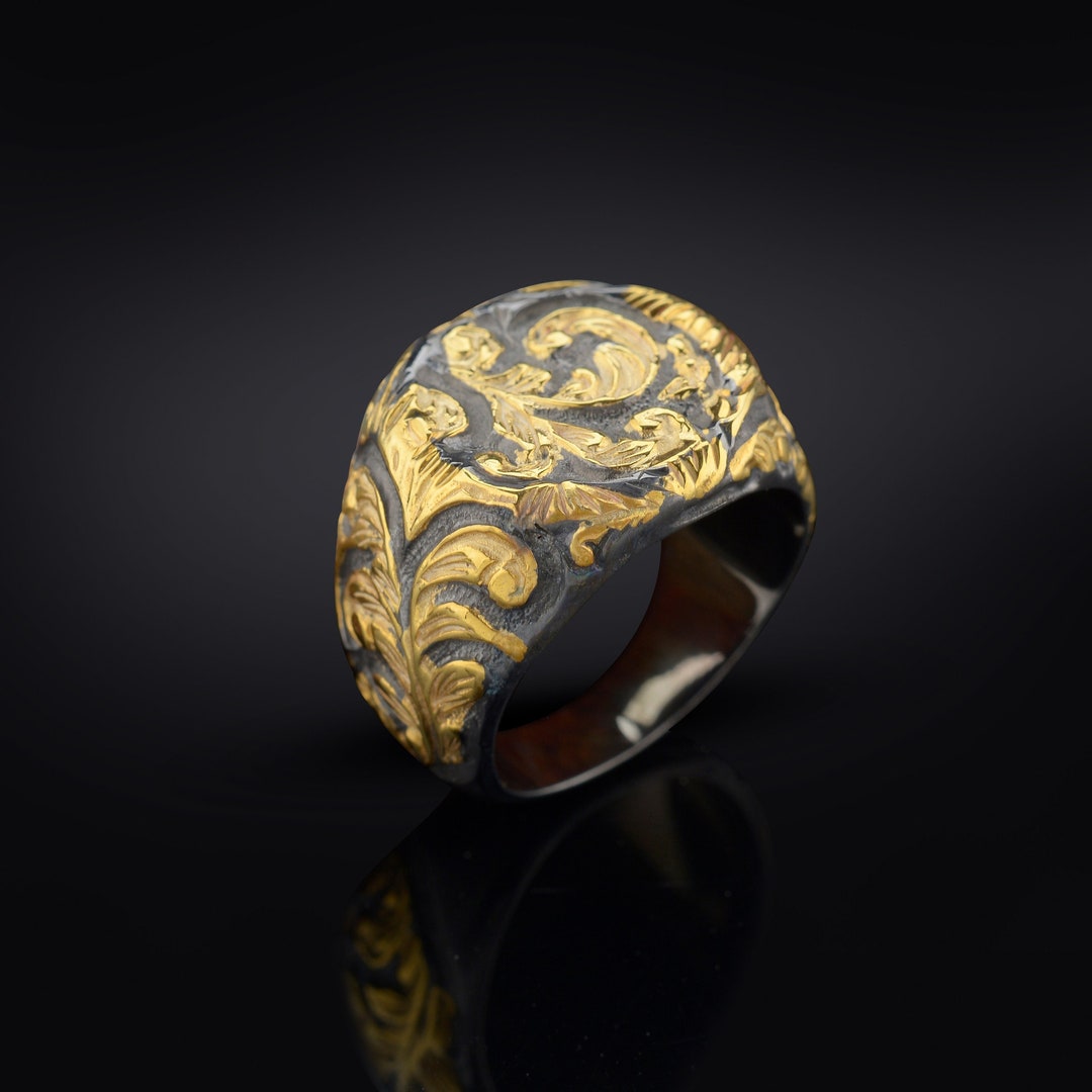 Man Gold Ring, Sterling Silver Man Ring,mens Two Tone Ring, Handmade ...