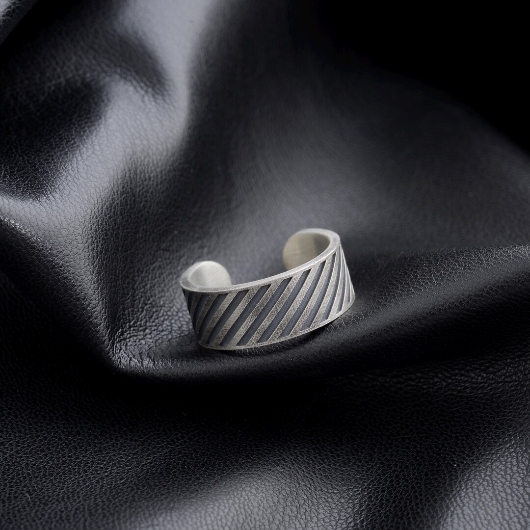 Handmade Sterling Silver Adjustable Men's Ring: Striped Detail - Etsy