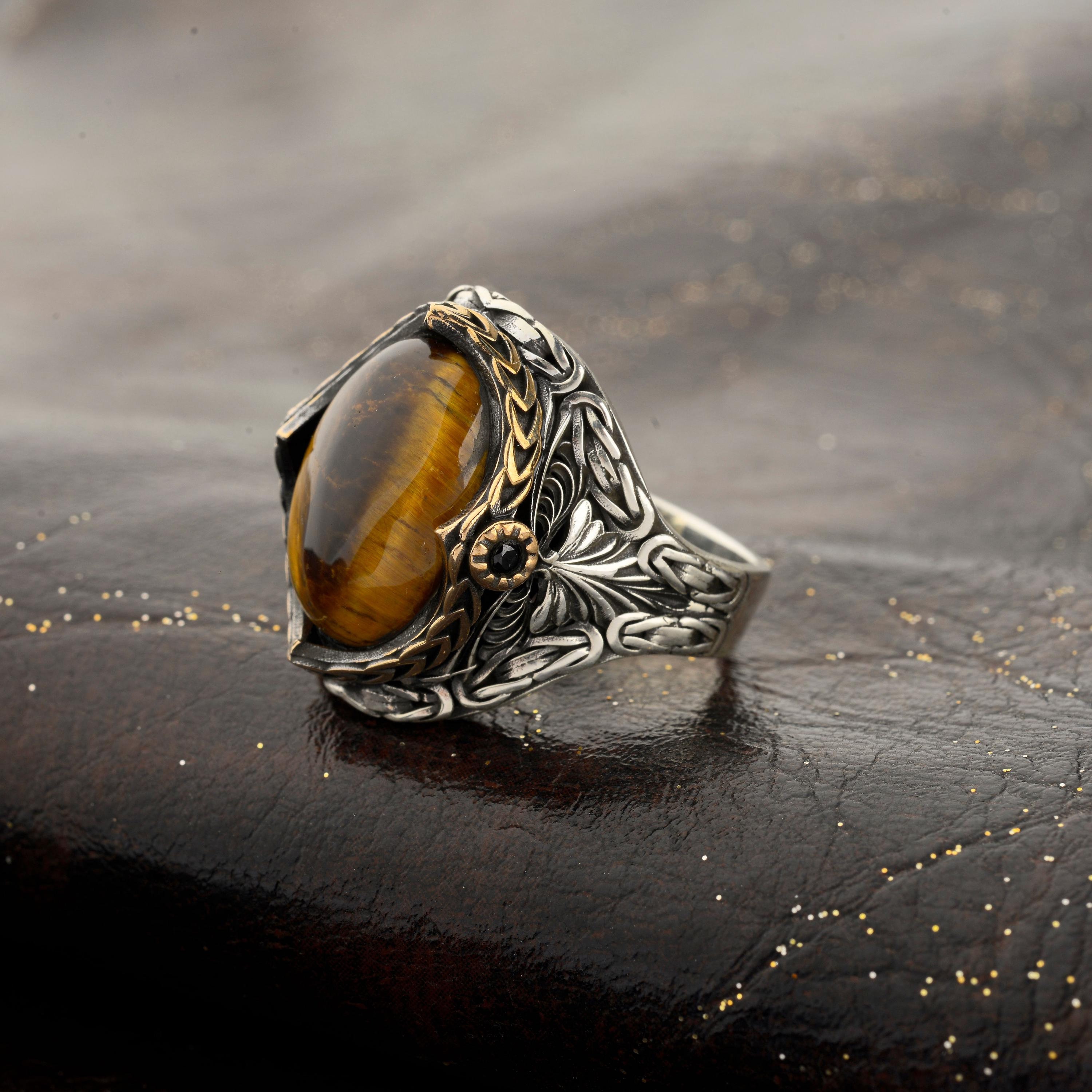 SILVER925 TIGER'S EYE MOTIF RING/シルバーリング 925 Silver Tiger Eye Ring: Byzantine Style Men's Ring - Etsy