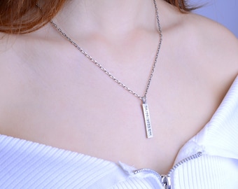 Personalized Sterling Silver Date Bar Necklace - Vertical Pendant