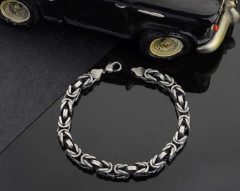 Handmade Oxidized Byzantine Chain Bracelet - King Chain Design