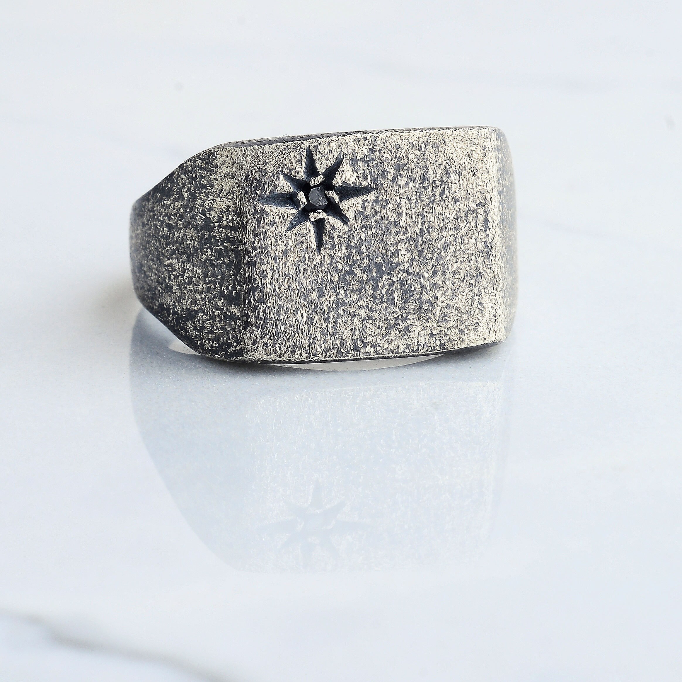 Handmade Sterling Silver North Star Signet Ring - Unisex Astrology 
