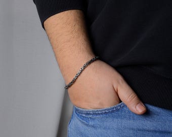 Handmade Oxidized Byzantine Chain Bracelet - King Chain Design
