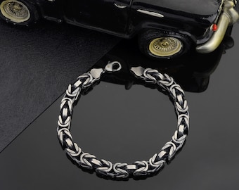 Mens Oxidized Byzantine Chain Bracelet, Handmade Square Chain For Men