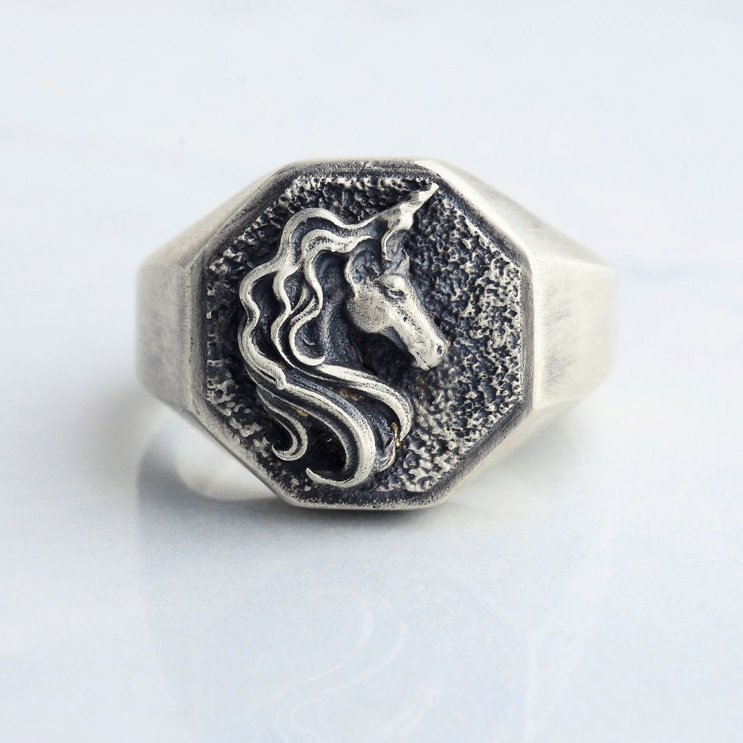 Unicorn Silver Unisex Ring, Boho Rainbow Unicorn Ring, Sterling Silver