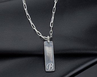 Personalized Silver Initial Pendant Necklace: Engraved Letter Tag, Minimalist Monogram