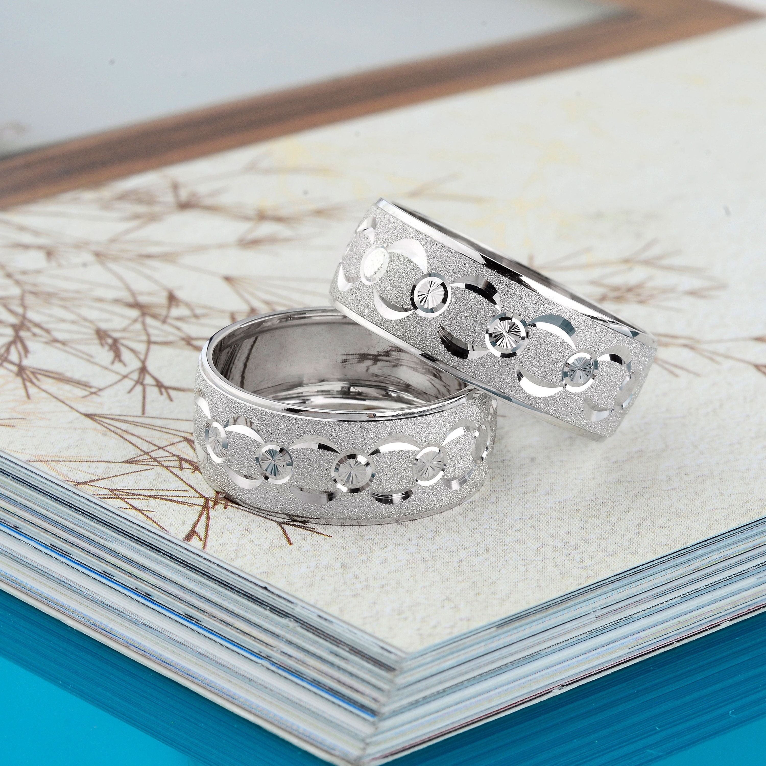 Juego de alianzas de boda para él y ella, anillos de boda para pareja de  plata 925 con mar y roca ajustables para él y ella
