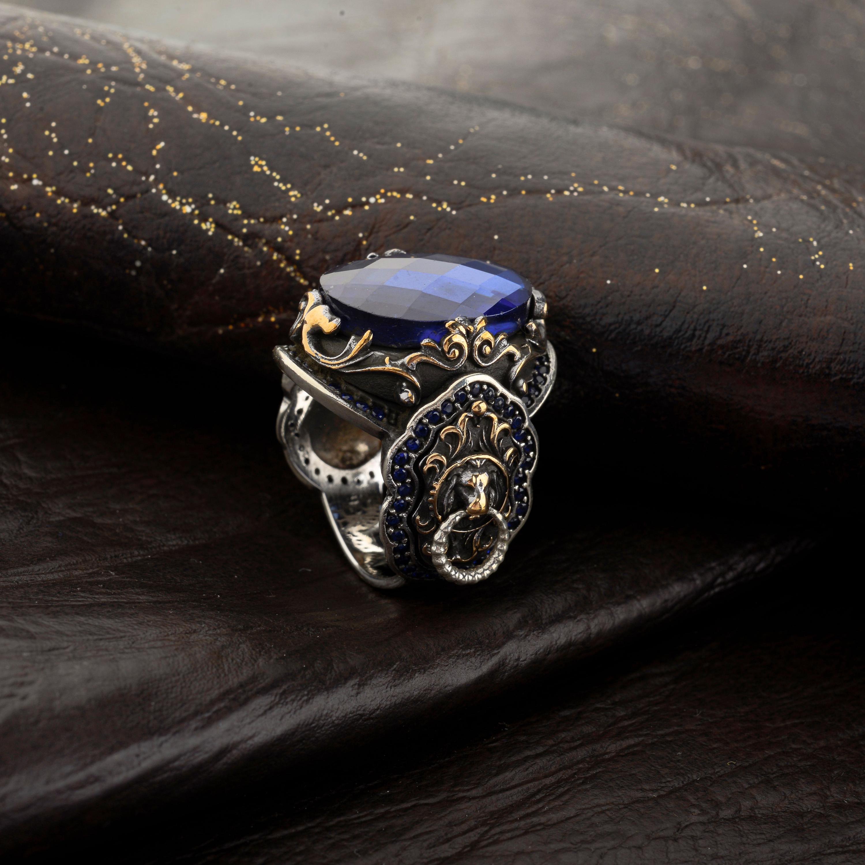 Anello da uomo in argento sterling 925 con topazio Nettuno Anello da uomo in argento sterling 925 con topazio Nettuno