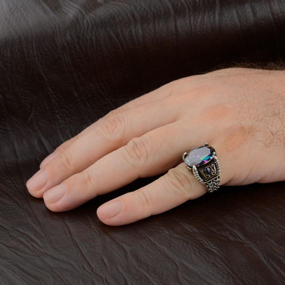 Anello In Argento Sterling Con Topazio Mistico - Pietra Preziosa Ovale - Foto 7