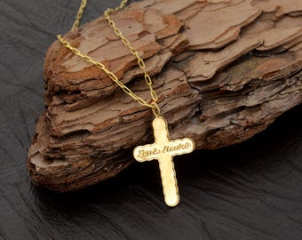 Personalized Gold Cross Necklace: Engraved Sterling Silver Faith Pendant