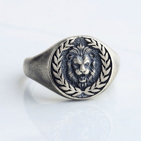 Sterling Silver Lion Signet Ring - Handmade Mens Ring - Etsy 日本