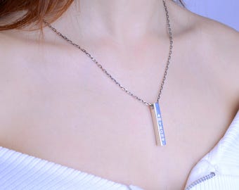 Custom Engraved Sterling Silver Bar Necklace, Personalized Name Pendant