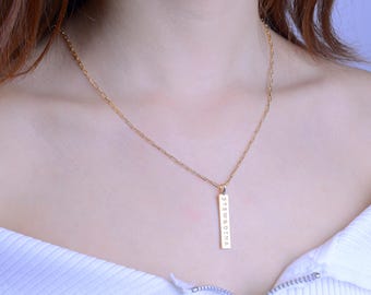 Personalized Gold Name Bar Necklace: Engraved Sterling Silver Pendant