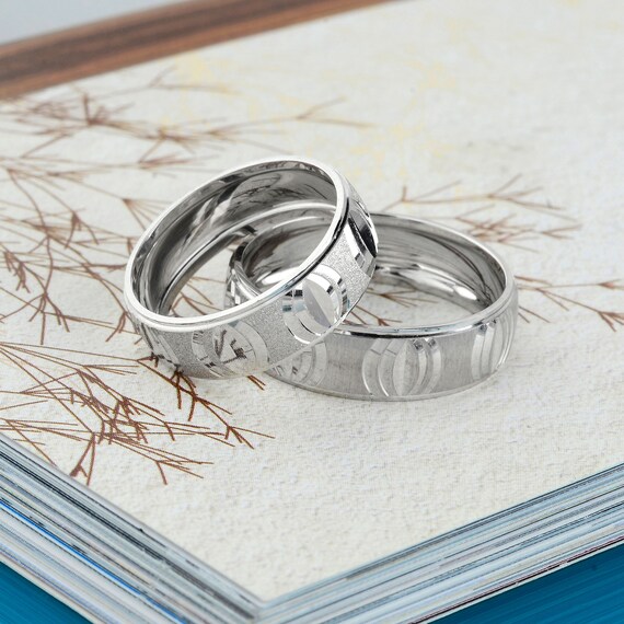 White Gold Wedding Band Set Modern Wedding Ring Set Matching
