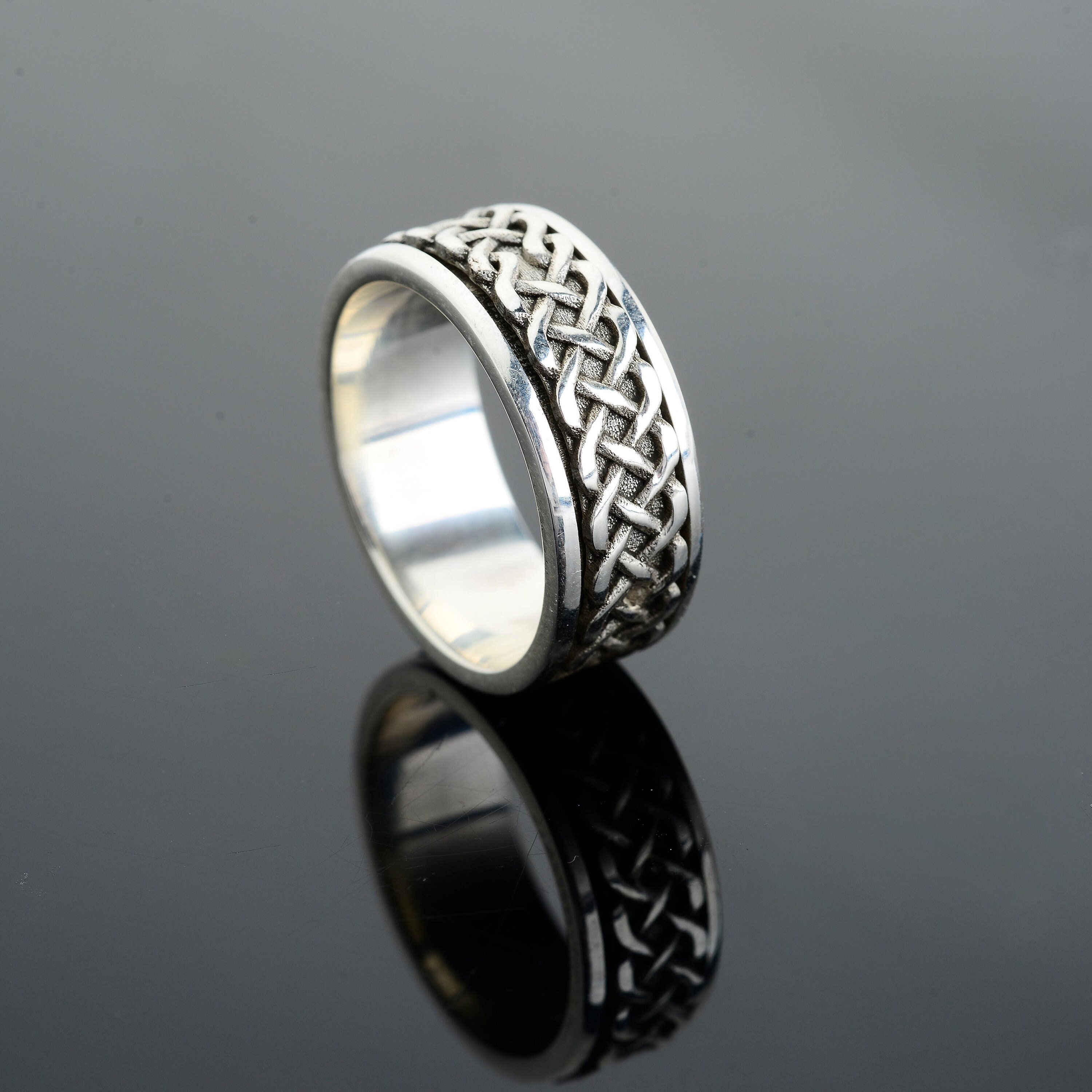 8mm Wide Silver Ring 8mm Celtic Knot Braid 925 Sterling Silver