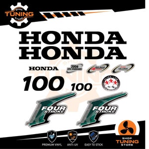Kit Adesivi compatibile Motore Marino Fuoribordo HONDA 100 cv fourstroke verde - oro - blu - HONDA 100 cv V-TEC 100 hp