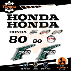Kit Adesivi compatibile Motore Marino Fuoribordo HONDA 80 cv fourstroke verde - oro - blu - HONDA 80 cv V-TEC 80 hp