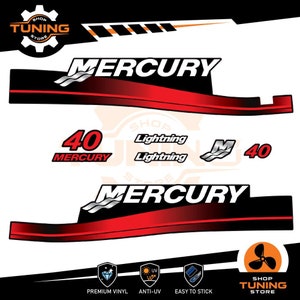 Kit Adesivi compatibile Motore Marino Fuoribordo Mercury 40 2 Cilindri Lightining ELPTO / Mercury 40 2 Tempi Lightining XR 40 hp