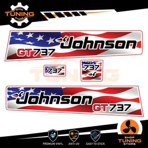 Stickerset compatibel met Johnson 40 pk GT 737 buitenboordmotor scheepsmotorversie VS - Italië - Frankrijk - Pirates 40 pk