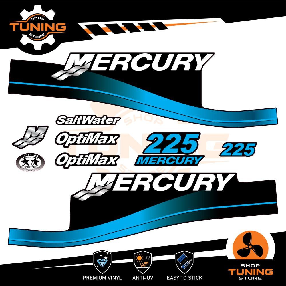 Adesivi Sostitutivi Per Motore Mercury 225CV Optimax FourStroke Blu - Decalcomanie