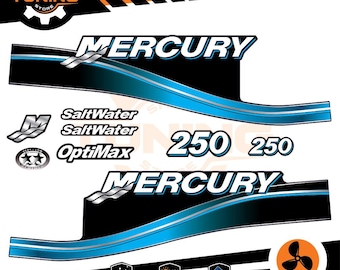 Mercury 250 hp 船外機マリンエンジンと互換性のあるステッカーキット - SALTWATER 250 hp
