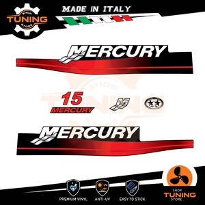 Kit Adesivi compatibile Motore Marino Fuoribordo Mercury 15 cv two stroke 15 hp due tempi a carburatori