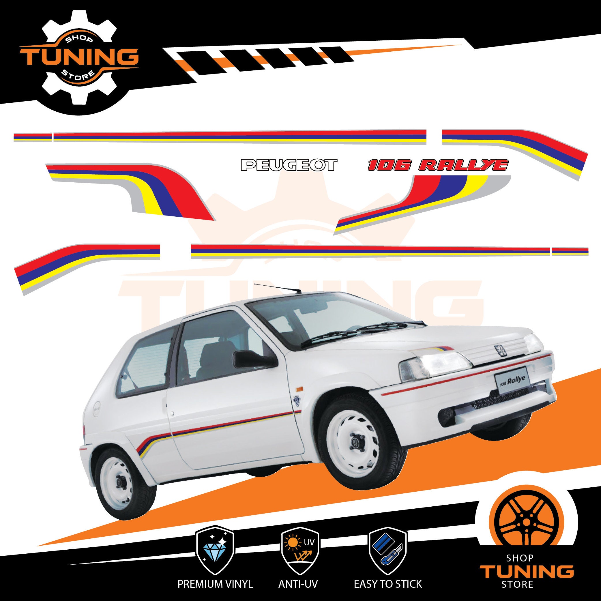 Sticker autocollant Peugeot 106 Droit taille et couleur au choix