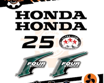 Kit de adhesivos compatible con motor marino fueraborda de cuatro tiempos HONDA 25 hp verde - dorado - azul 25 hp