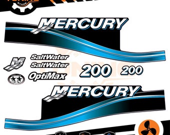 Kit Stickers Marine Engine Outboard Mercury 200 hp - SALTWATER 200 hp