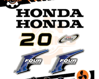 Sticker Kit Compatible with HONDA 20 HP Fourstroke Outboard Marine Engine 20 HP Green - Gold - Blue