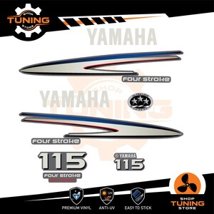 Kit Adesivi compatibile Motore Marino Fuoribordo Yamaha 115 cv - fourstroke f115  fuel injection Silver / Bianco 115 hp