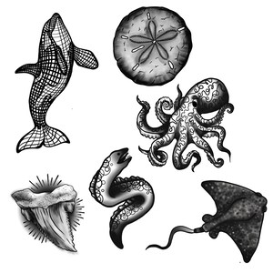Flash Sheet Tattoo Stickers. ocean Creature