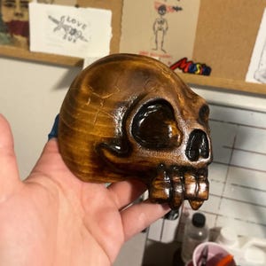 SKULLED carved wood wall hanging