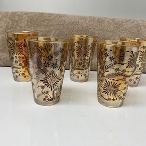 Brown Flowers Marigold Carnival Glass Tumblers Jeannette Glass Company