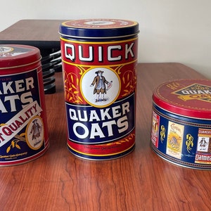 Quaker Oats Tin 1990 Replica of 1922 Label Metal Tin with Lid - Set of 3