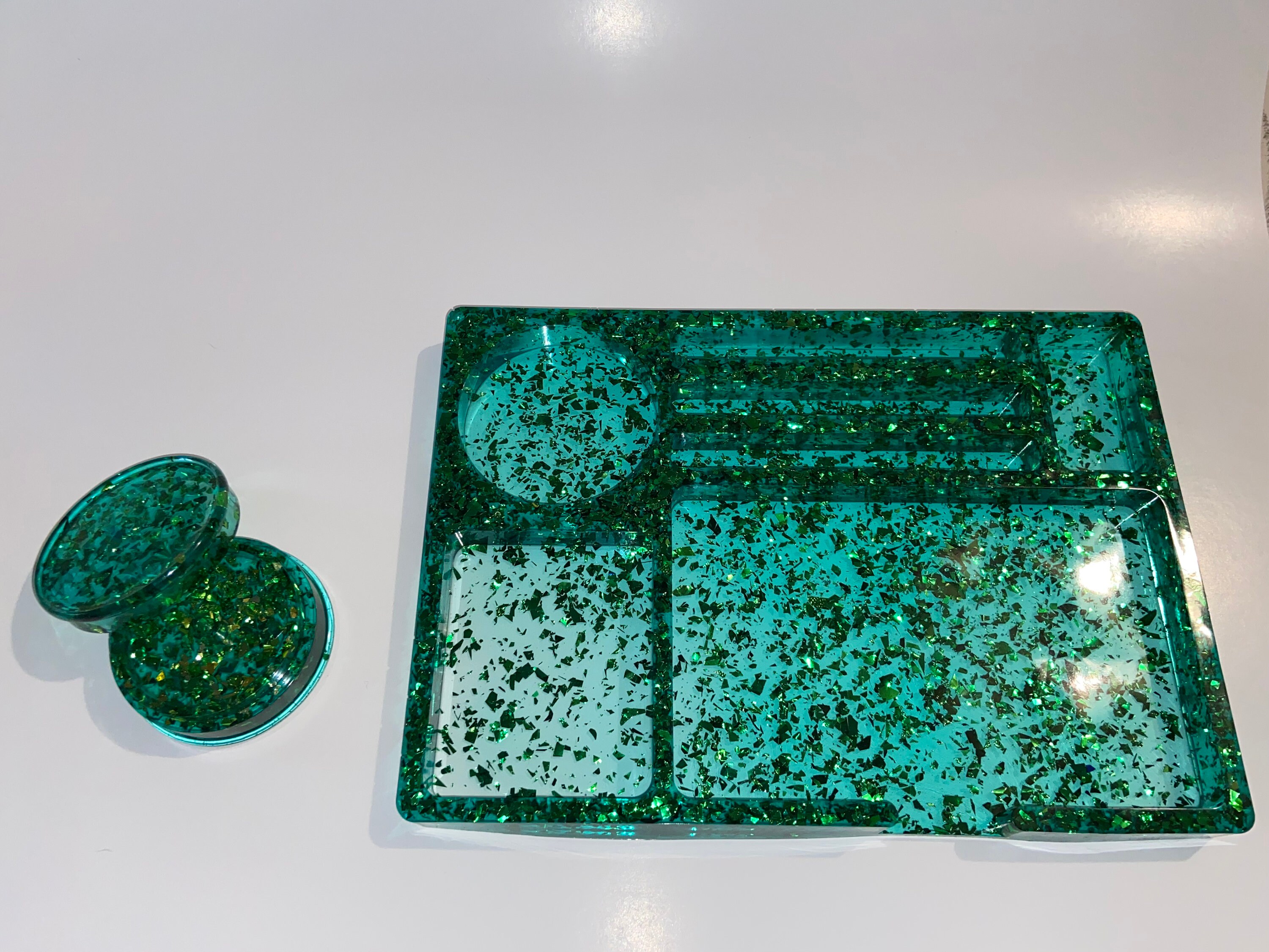 Green Rolling Tray and Grinder Set Etsy