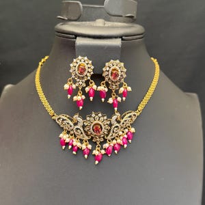 Changeable Center Mini Choker Set : Antique Gold Finish/Indian Jewelry