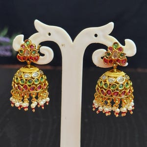 Kemp Ruby Victorian Earrings Pearl Drop: Antique Gold Finish/Indian Jewelry