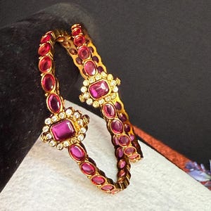 Kemp Ruby Slim Thin Bangle Set Not Openable /Antique Gold Finish/Indian Jewelry