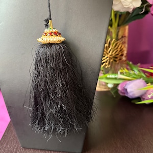 Ruby Pink Jada Kuchu Hair Tie: Gold Finish Bharath Natayam Braid Tassel